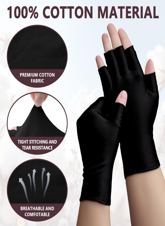 Foyods Fingerless Moisturizing Gloves - 4 Pairs Black Therapy Gloves, Black Cotton Knitted Half Finger Gloves, Fingerless Cotton Moisturizing Gloves Night for Men & Women Working Biking Running Driving - Image 3